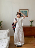 Bimtz Summer Basic Banding Wide Pants