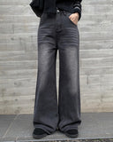 Robe black denim washing wide pants