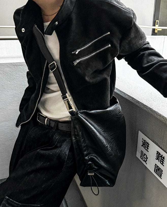 【COSYHARU】Thesby Double Zipper Tweed Suede Biker Jacket COSYHARU (コシハル) - ザツビーダブルジッパーツイードスエード