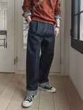Comp raw pin tuck wide denim pants