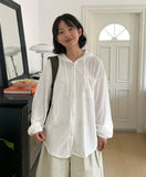 Anpiki Seersucker Hood Long Sleeve Shirt