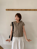 Ennew Crop Hood Short Sleeve Shirt
