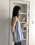 Romu Nylon Unbalanced Strap Ribbon Sleeveless Blouse