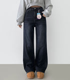 Basic Wide Fit Washing Banding Span Heated Fabric Brushed Denim Pants