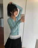 Duhi Twisted Button Long Sleeve Cardigan