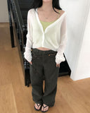 Dearly See-through Deep V-neck Cardigan