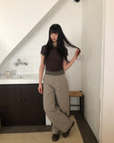 Poson Color Matching Shirring Short Sleeve T-shirt