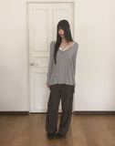 Hoshiv Button Shirring Layered Long Sleeve T-Shirt