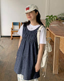 Namiko Denim Shirring Layered Pocket Ribbon Midi One Piece