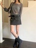 [belt set] Even Stitch Pocket Cargo Cotton Mini Skirt