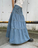 Murie Denim Tiered Button Long Skirt