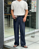 Linen Raw Edge Wide Denim Pants