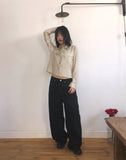 Benon Star Rivet Wide Cotton Pants