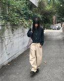 Cookie Stripe Cut Balloon Fit Wide Cotton Long Pants