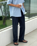 Sharp Linen Wide Banding Pants