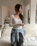 Meloni Ribbed Shirred Long Sleeve