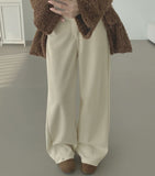 Bonding Brushed Corduroy Hem Snap Wide Balloon Banding Pants