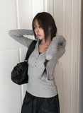 Naron Halter Sleeveless Button V Hood T-Shirt Set