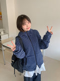 [unisex] Konekin two-way striped over knit hooded zip-up