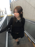 Rosin Color Matching Collar Button Slim Long Sleeve T-shirt