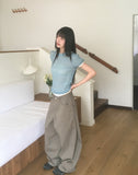 Nodi Back Pocket Wide Cotton Pants