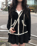 Choni Lace Color Matching Two-Way Knit Hood Zip Up