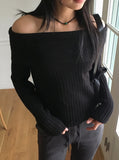 Wello Cozy Ribbed Off Shoulder Long Sleeve Knit