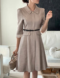 Syubel Collar Flared One Piece (Belt set)
