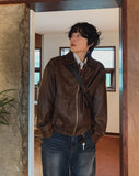 Empty washed leather jacket