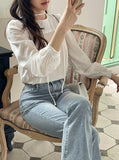 [Strap set] Glory Wrinkle Round Blouse