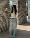 Fearin Shirring Sleeveless Ribbon Blouse