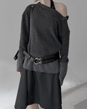 Toggle Boat Neck Loose Fit Long Sleeve Tee