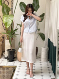 Bless Slit H-Line Mesh Banding Long Skirt