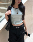 Tones Shirring Raglan Three Quarter T-shirt