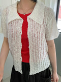 Ruidi Crop Collar Short Sleeve Knit Cardigan