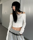 Little Lettering Boat Neck Crop Long Sleeve