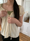 The Mill Shirring Ribbon Lace Short Sleeve Blouse