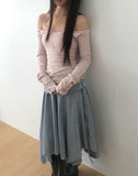 Kira Unbalanced Flare Shirring Skirt