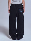 TRIPLE CROSS Embroidered Training Pintuck Wide Pants