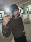 Tony snap stripe fur knitwear