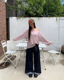 Gyoli cable pattern one-off-shoulder long-sleeved knit
