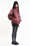 Puff raglan texture leather jumper