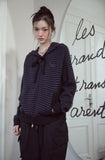 Cat Stripe Hood Knit Zip-Up
