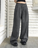 Lafec Stripe Color Matching String Long Wide Pants