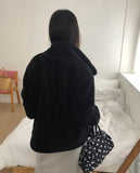 Harking High Neck Button Fleece Fur Loose Fit Jumper