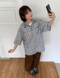 [unisex] Imeo Check Short Sleeve Hood Shirt