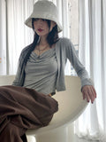 [SET] Throw Shirring Sleeveless Long Sleeve Cardigan Set