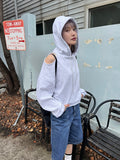 OPEN SHOULDER CUTTING HOODIE