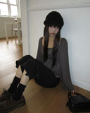 GL Flower Button Shirred Square Long Sleeve T-shirt