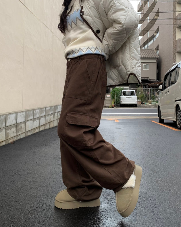 【Anyone more】Aton Cargo Pocket Wide Pants Anyone more (エニワンモア) - アトンカーゴポケットワイド